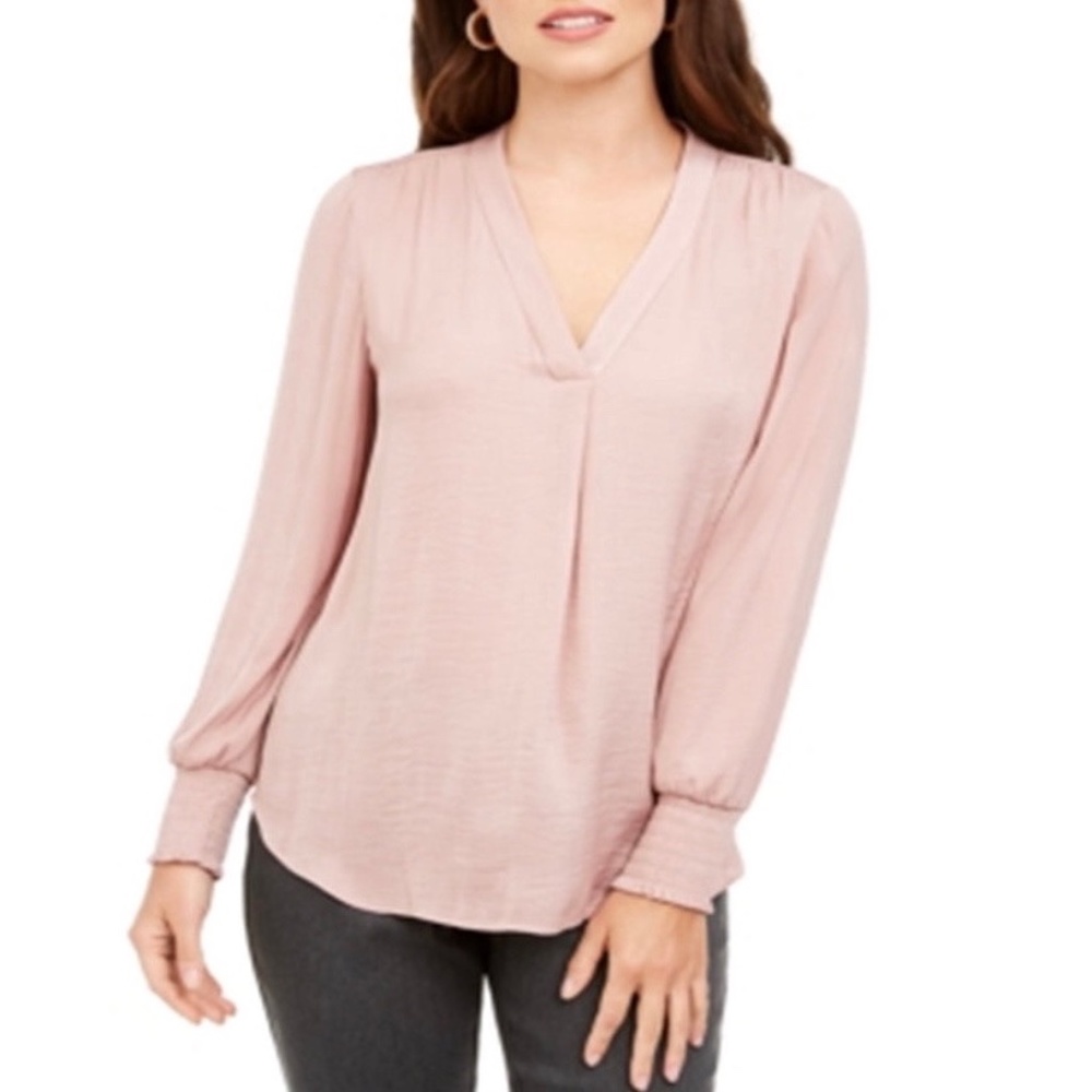 Alfani | Jewel Tone Dusty Rose V-Neck Long Sleeve Ruched Detailing Career Blouse